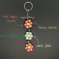 Image 2 of Pink Agate (Dyed)/White Jade Flower Keychain