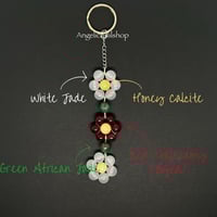 Image 2 of White Jade/ Red Chalcedony(Dyed) Flower Keychain