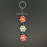 Image 3 of Pink Agate (Dyed)/White Jade Flower Keychain