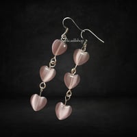 Image 2 of Triple Heart Pink Cat Eye Earrings