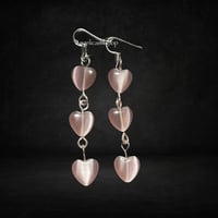 Image 3 of Triple Heart Pink Cat Eye Earrings