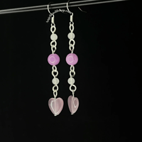 Image 3 of White Jade/Cat Eye Heart Earring