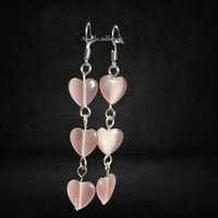 Image 4 of Triple Heart Pink Cat Eye Earrings