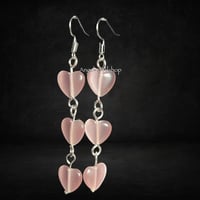 Image 5 of Triple Heart Pink Cat Eye Earrings