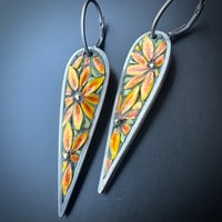 Image 1 of Skinny Leaf Sunflower Earrings 