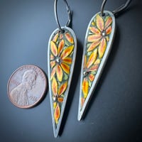 Image 2 of Skinny Leaf Sunflower Earrings 