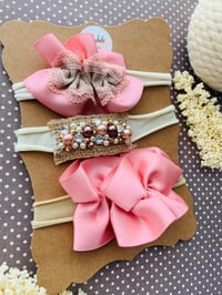 Image 2 of Pink Satin Bow with Rhinestone Nylonband Set