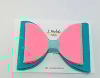 Image 1 of Pink & Teal Felt Bow Clip