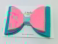 Image 2 of Pink & Teal Felt Bow Clip