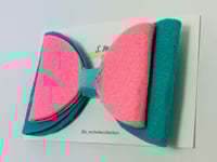 Image 3 of Pink & Teal Felt Bow Clip