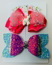 Image 1 of Unicorn Glitter Bow Clip Set (medium sized)