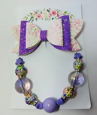 Image 1 of Violet Glitter Bow Clip Set