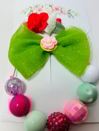 Image 3 of Lime -n- Pink Bow Clip Set 
