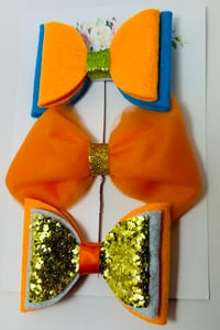 Image 1 of Orange & Gold Bow Clip Set
