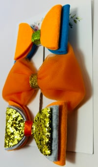 Image 2 of Orange & Gold Bow Clip Set