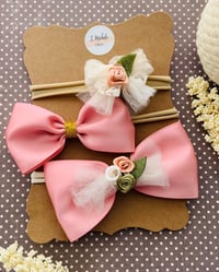 Pink Satin Ribbon & Lace Bow Nylonband Set