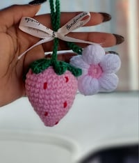 Image 4 of Handmade Crochet Strawberry Car Mirror Charm