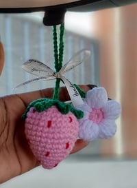 Image 1 of Handmade Crochet Strawberry Car Mirror Charm