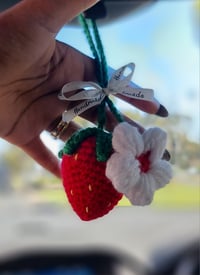 Image 2 of Handmade Crochet Strawberry Car Mirror Charm