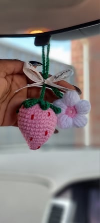 Image 3 of Handmade Crochet Strawberry Car Mirror Charm