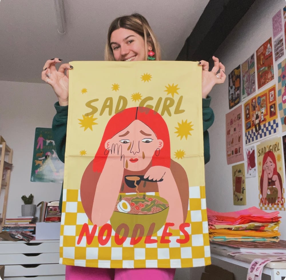 Image of Sad Girl Noodles Tea Towel