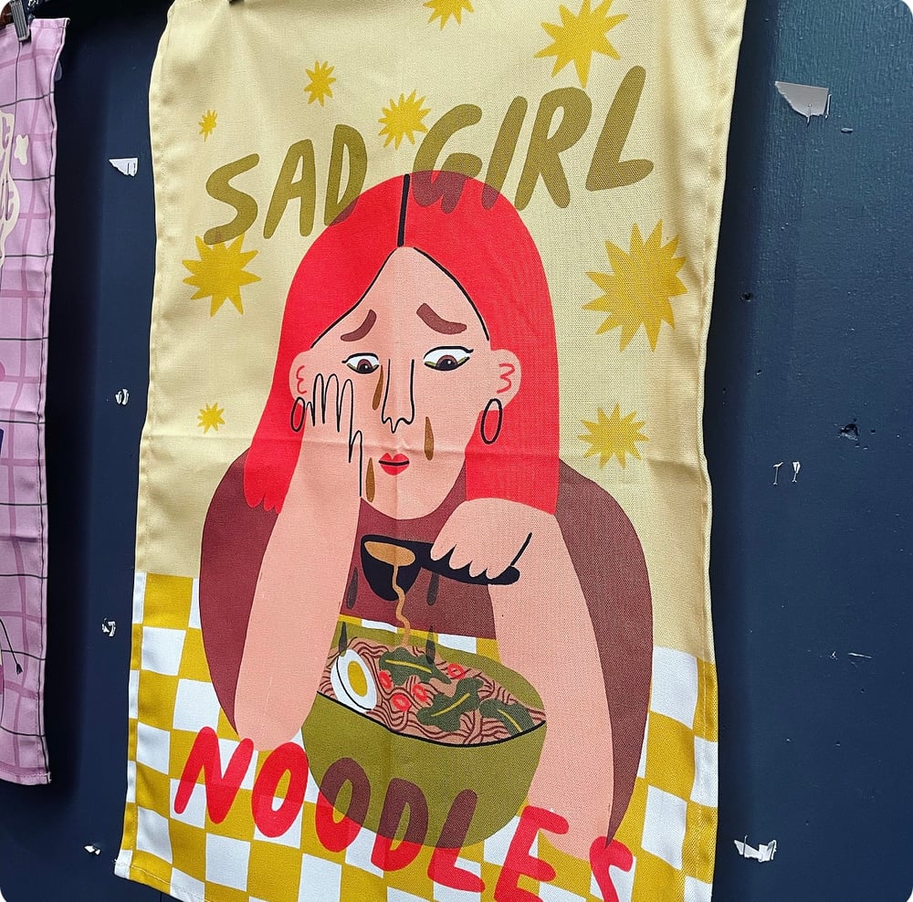 Image of Sad Girl Noodles Tea Towel