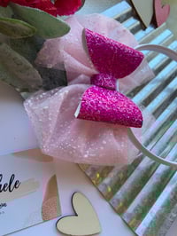 Image 2 of Large Pink Glitter Bow Headband