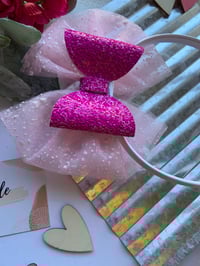 Image 3 of Large Pink Glitter Bow Headband