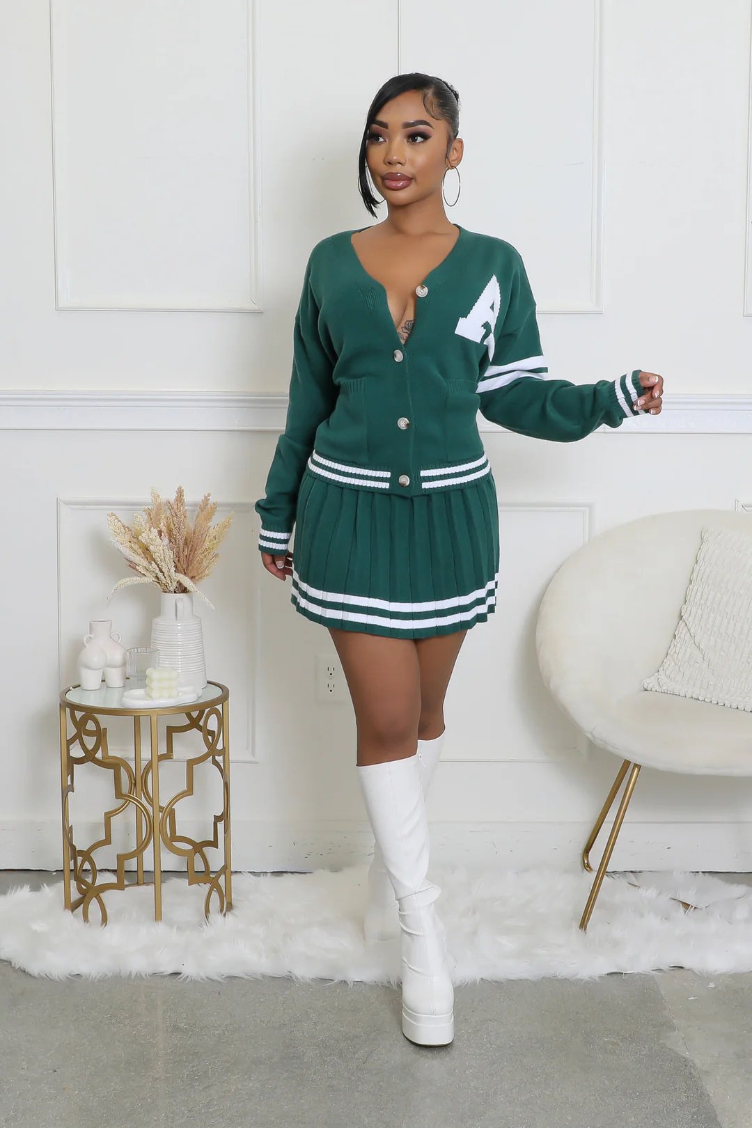 Image of 2 piece Cardigan and skirt Set (Green)