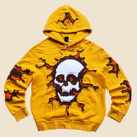 Image 1 of REWORKED CRACKY 3D PUFF SKULL HOODIE SIZE LARGE 