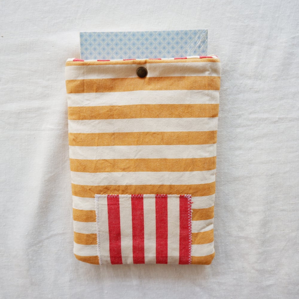 Image of Quilted Book Case in Yellow and Red Canvas