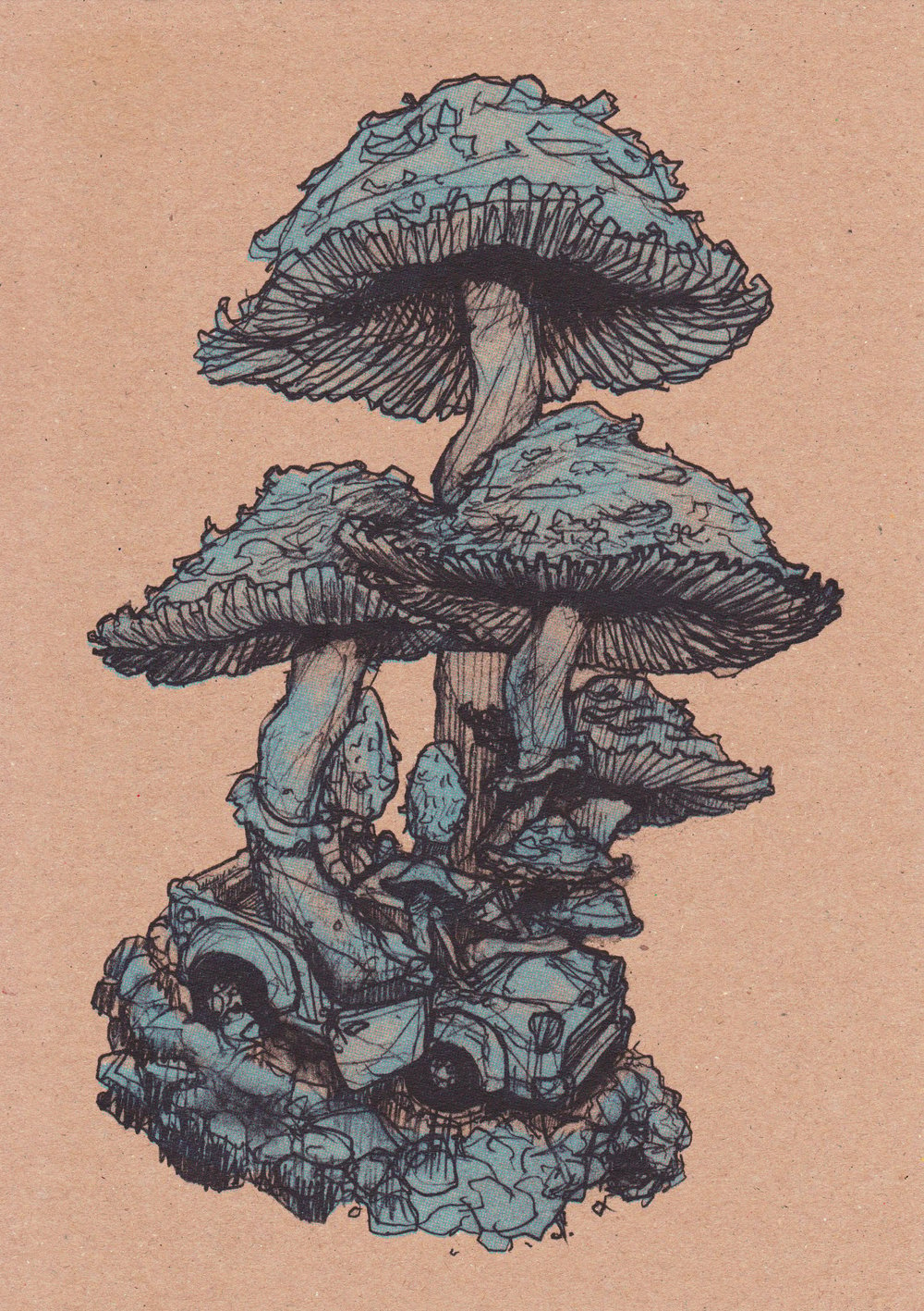 Floating Inkcap Riso Print 