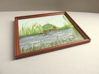 Image 3 of Vintage Oil Painting of Duck and Ducklings Swimming by M. Edmond c1980s, Framed Size 13 x 11 ins 