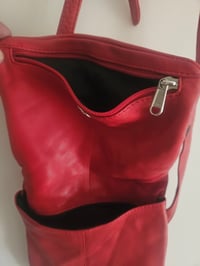 Image 2 of Vintage real leather Pillarbox red multi zip utility messenger bag
