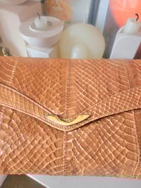 Image 2 of Vintage tan brown faux crocodile skin envelope clutch bag 