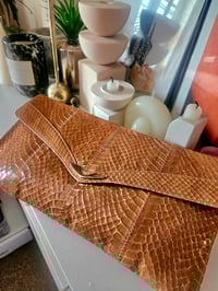 Image 5 of Vintage tan brown faux crocodile skin envelope clutch bag 