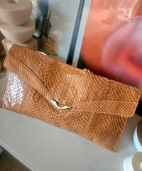 Image 6 of Vintage tan brown faux crocodile skin envelope clutch bag 