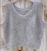 Image 1 of Knitted Sleeveless Sweater Vest Soft Gray/Light Blue Color