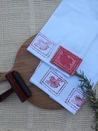 Image 1 of Strawberry Block Printed Tea Towel