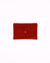 Image 1 of Red Perforated Suede Card Holder