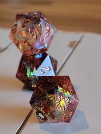 Image 1 of Fireheart - Karlach inspired 30 mm death save and chonk d20s 