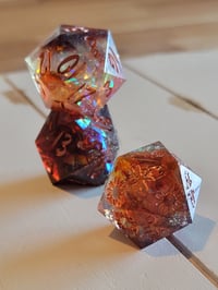 Image 4 of Fireheart - Karlach inspired 30 mm death save and chonk d20s 