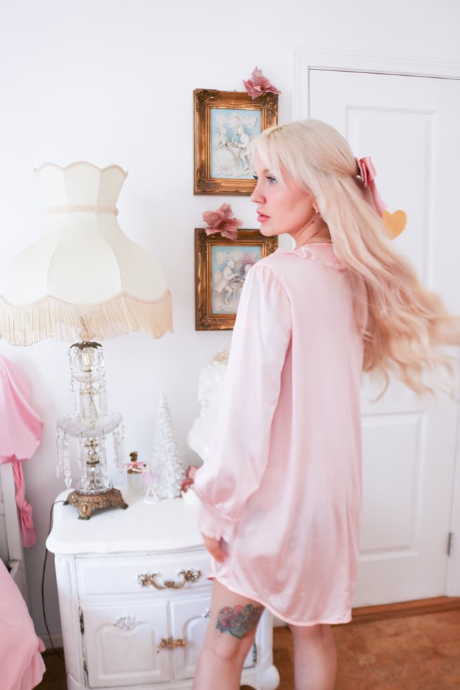 Image of Vintage 1970s Deena sweet Pink Nightgown with Ruffle Details (Medium)
