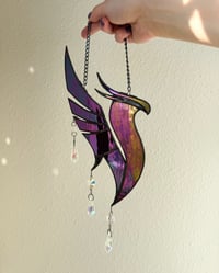 Image 3 of ILLENIUM Inspired Stained Glass Phoenix Mobile – Iridescent Magenta / Black