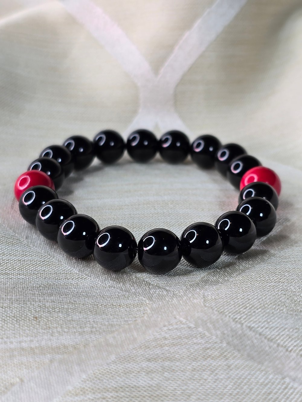 Image of Black Onyx Red Turquoise Protection Beaded Bracelet