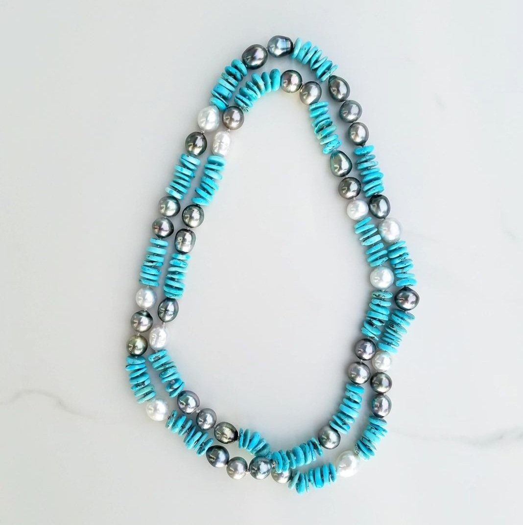 South Sea & Tahitian Pearl with Turquoise Helix Necklace 