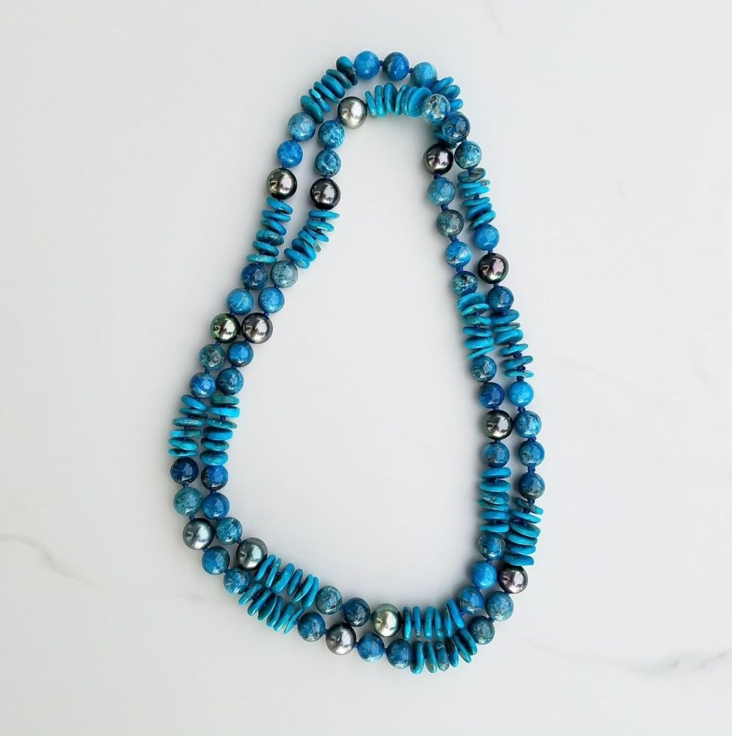 Tahitian Pearl, Apatite, & Turquoise Helix