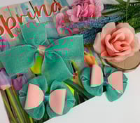 Image 1 of Green Burlap Bow Clip Set
