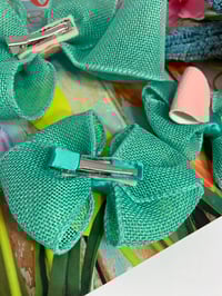 Image 3 of Green Burlap Bow Clip Set