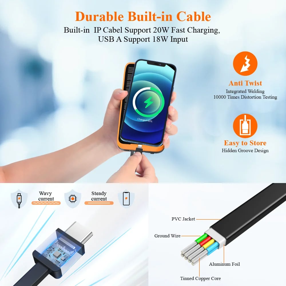 MSL 20000mAh Solar Power Bank with USB-C Fast Charging & Flashlight